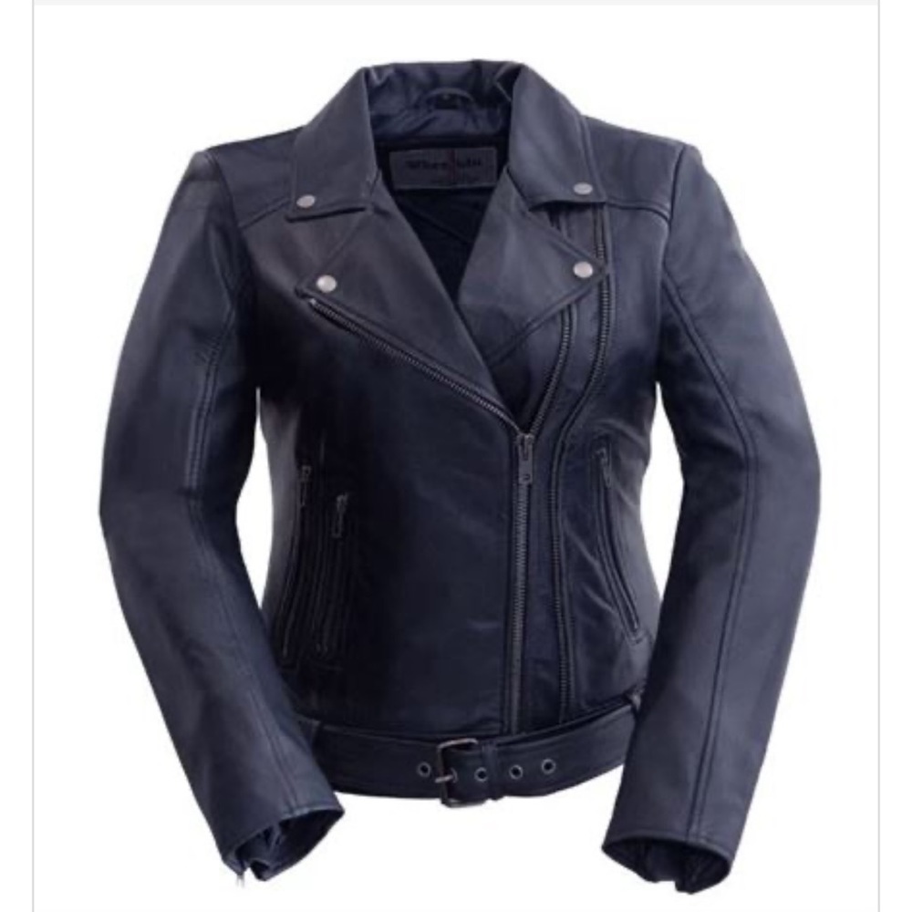 NEW Vintage Whet Blu Women's Slim Fit Lambskin Leather Biker Jacket, Vio…